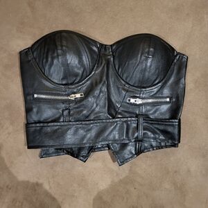 Elegant Black Leather Bustier Top